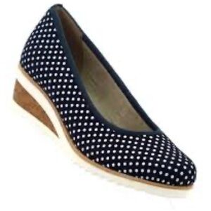 Remote Reiker Polka Dot Wedge Shoes Navy Comfort EU 38 US 7 Preppy